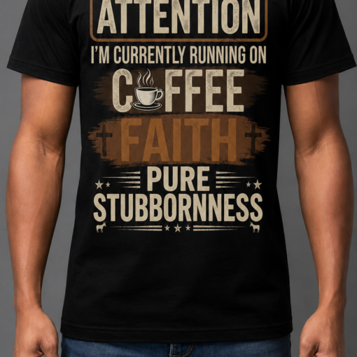 Attention I'm Currently Running On Coffee Faith Pure Stubbornness Shirt